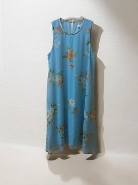 Calvin Klein Teal Floral Sleeveless Key Hole Back Dress in size Small
